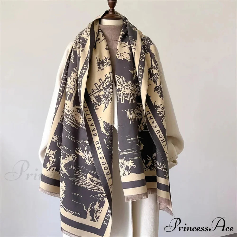 High-end Brand Cashmere Floral Winter Scarf white 2 scarf-241228
