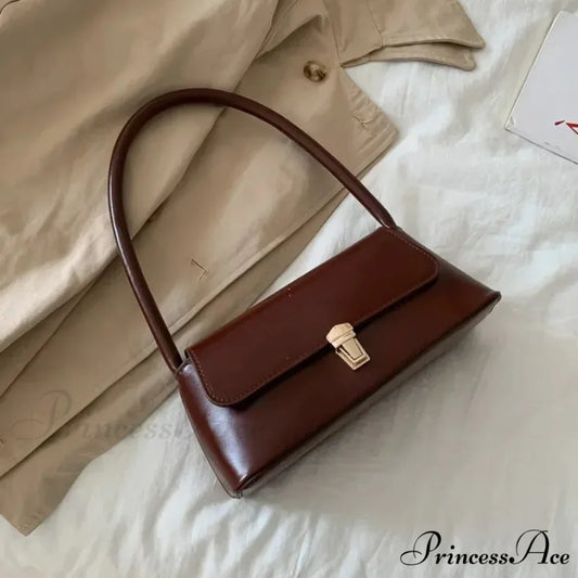 High-end Brand Solid Color Crossbody Purse DarkBrown shoulder-250126