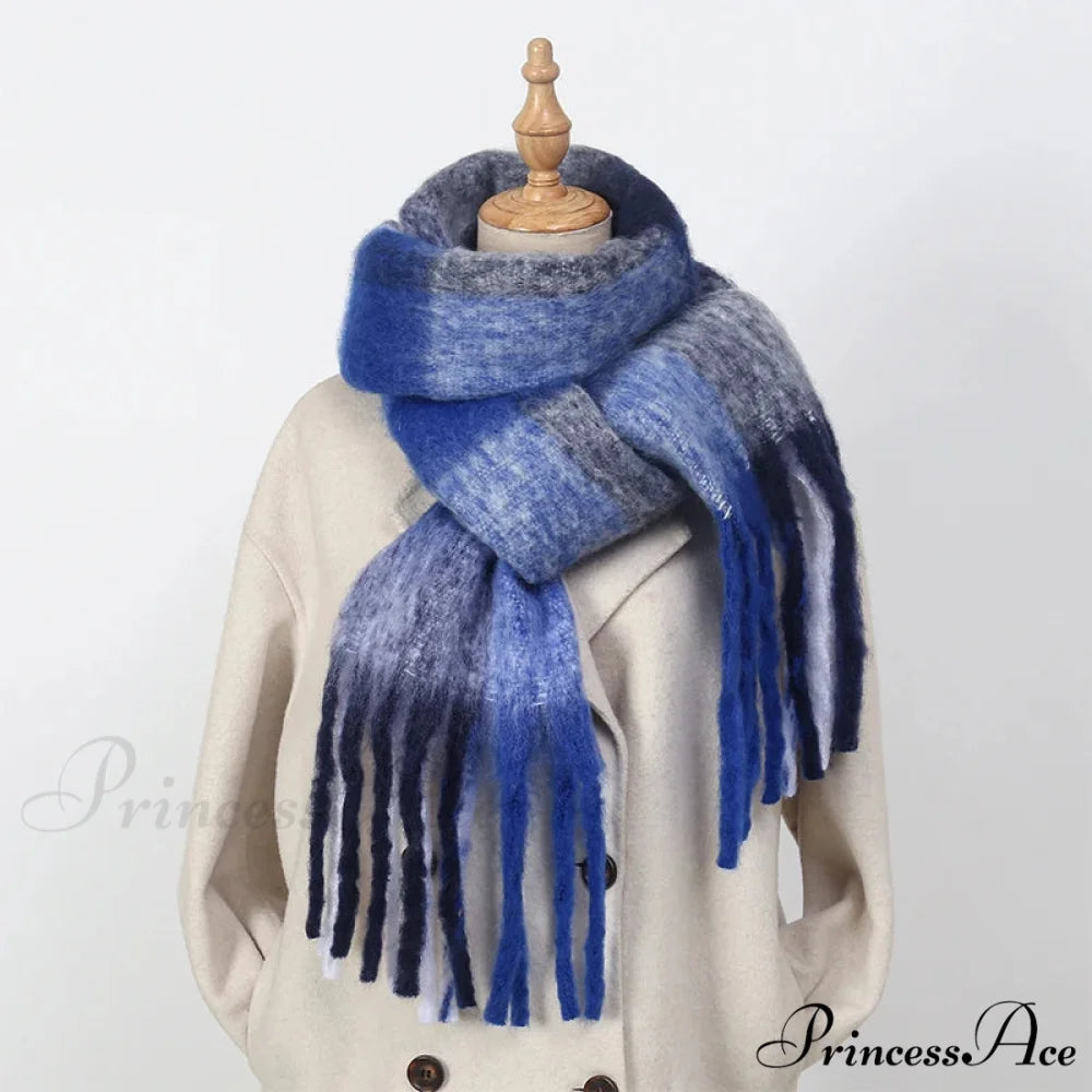 High-end Cashmere Vibrant Solid Color Scarf blue scarf-241228