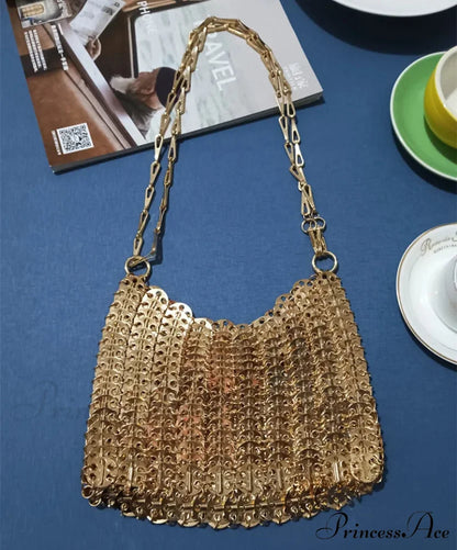 High-end Designer Handcrafted Metal Chain Purse Large Rose Gold shoulder-250126