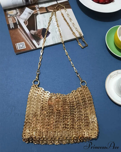 High-end Designer Handcrafted Metal Chain Purse Large Rose Gold4 shoulder-250126