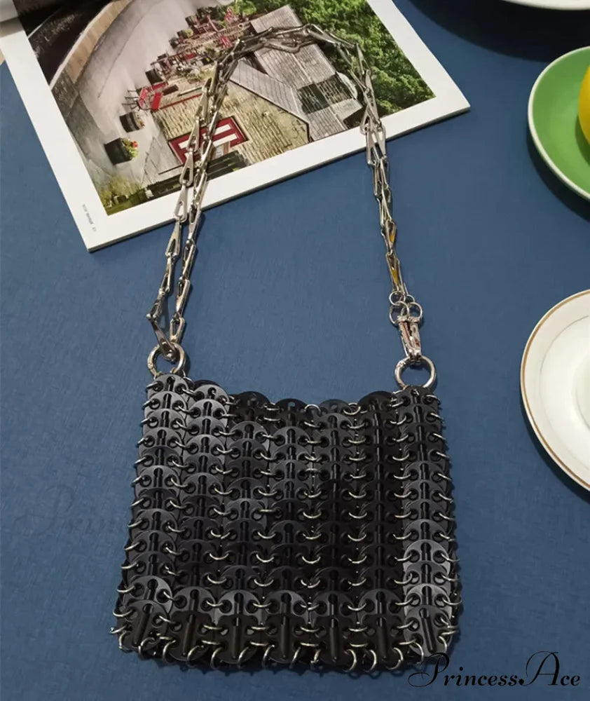 High-end Designer Handcrafted Metal Chain Purse Medium Black shoulder-250126