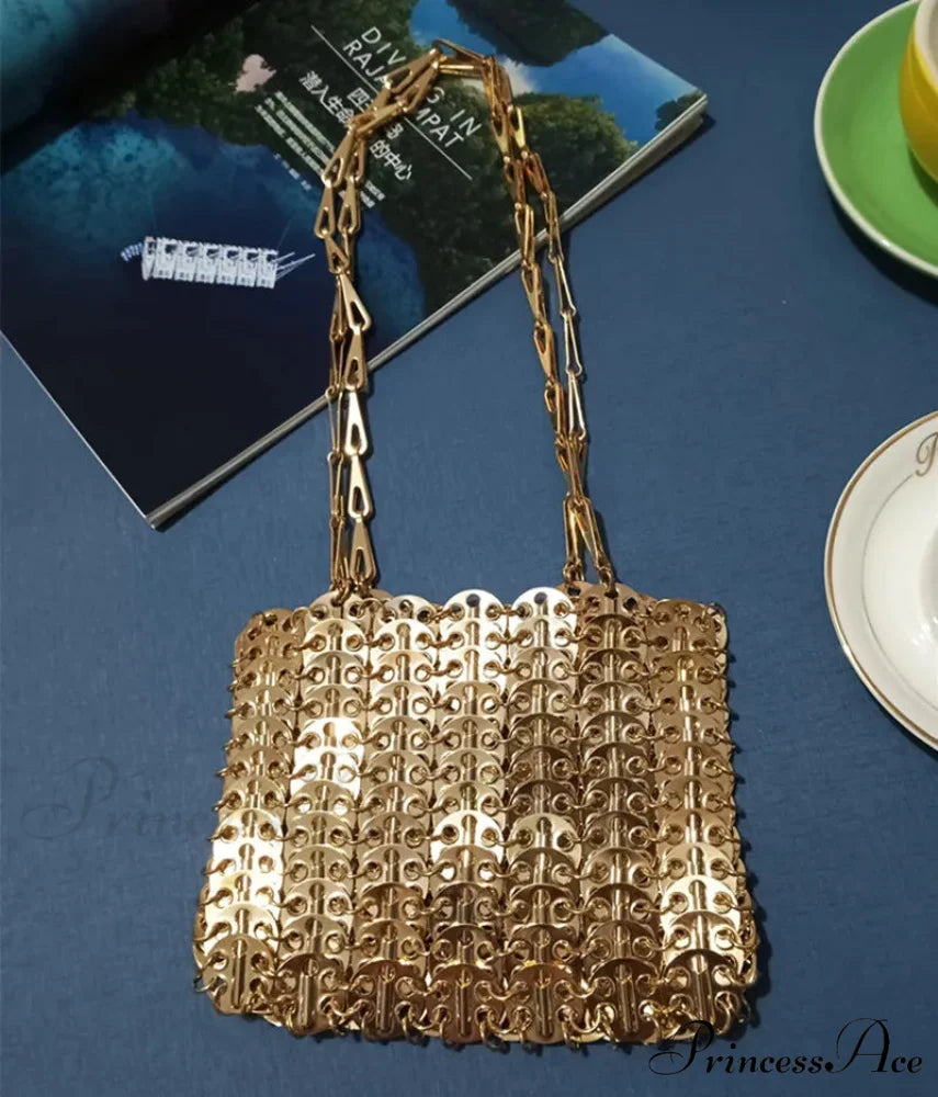 High-end Designer Handcrafted Metal Chain Purse Medium Rose Gold6 shoulder-250126