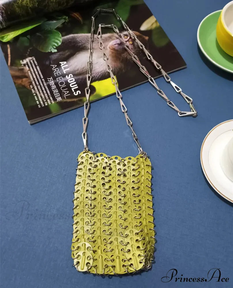 High-end Designer Handcrafted Metal Chain Purse Small Avocado shoulder-250126
