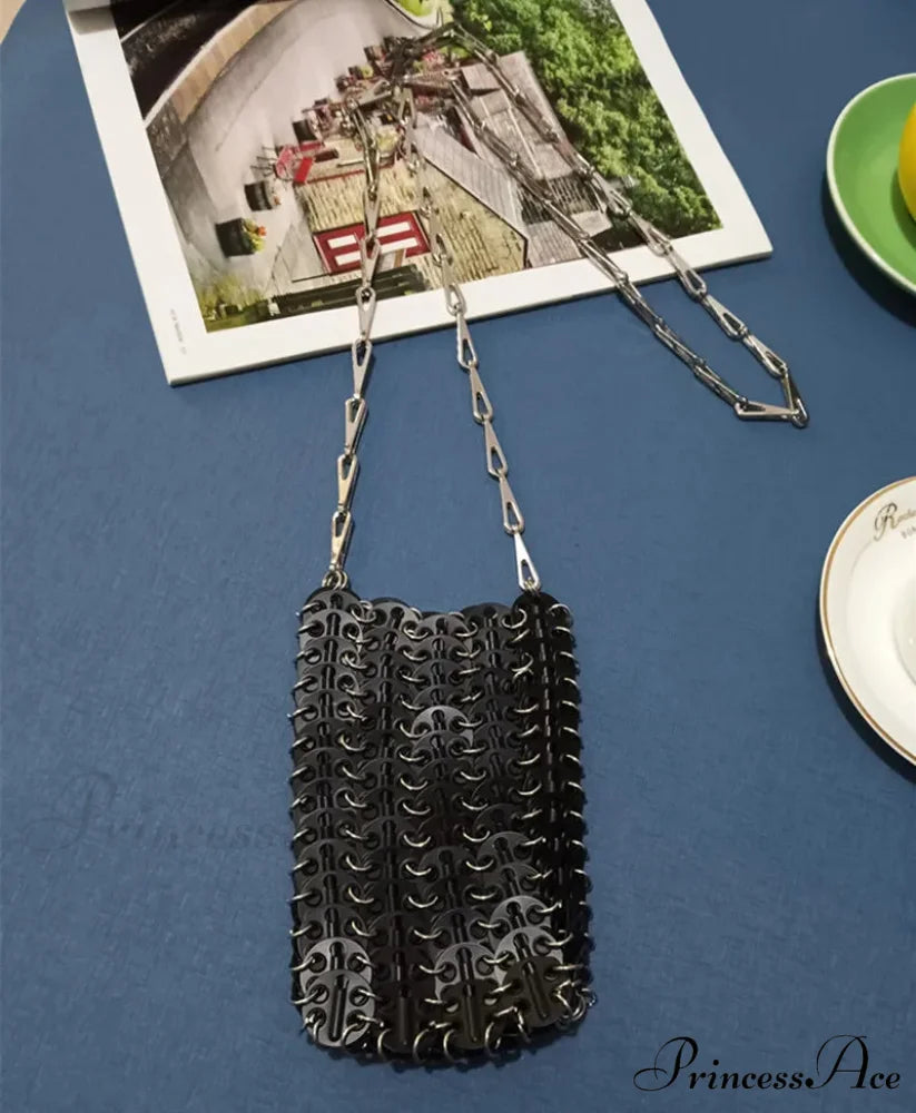 High-end Designer Handcrafted Metal Chain Purse Small Black shoulder-250126