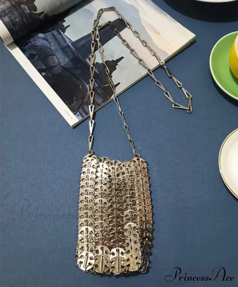 High-end Designer Handcrafted Metal Chain Purse Small Silver shoulder-250126