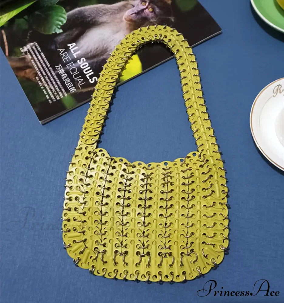 High-end Designer Handcrafted Metal Chain Purse Thick Avocado green shoulder-250126