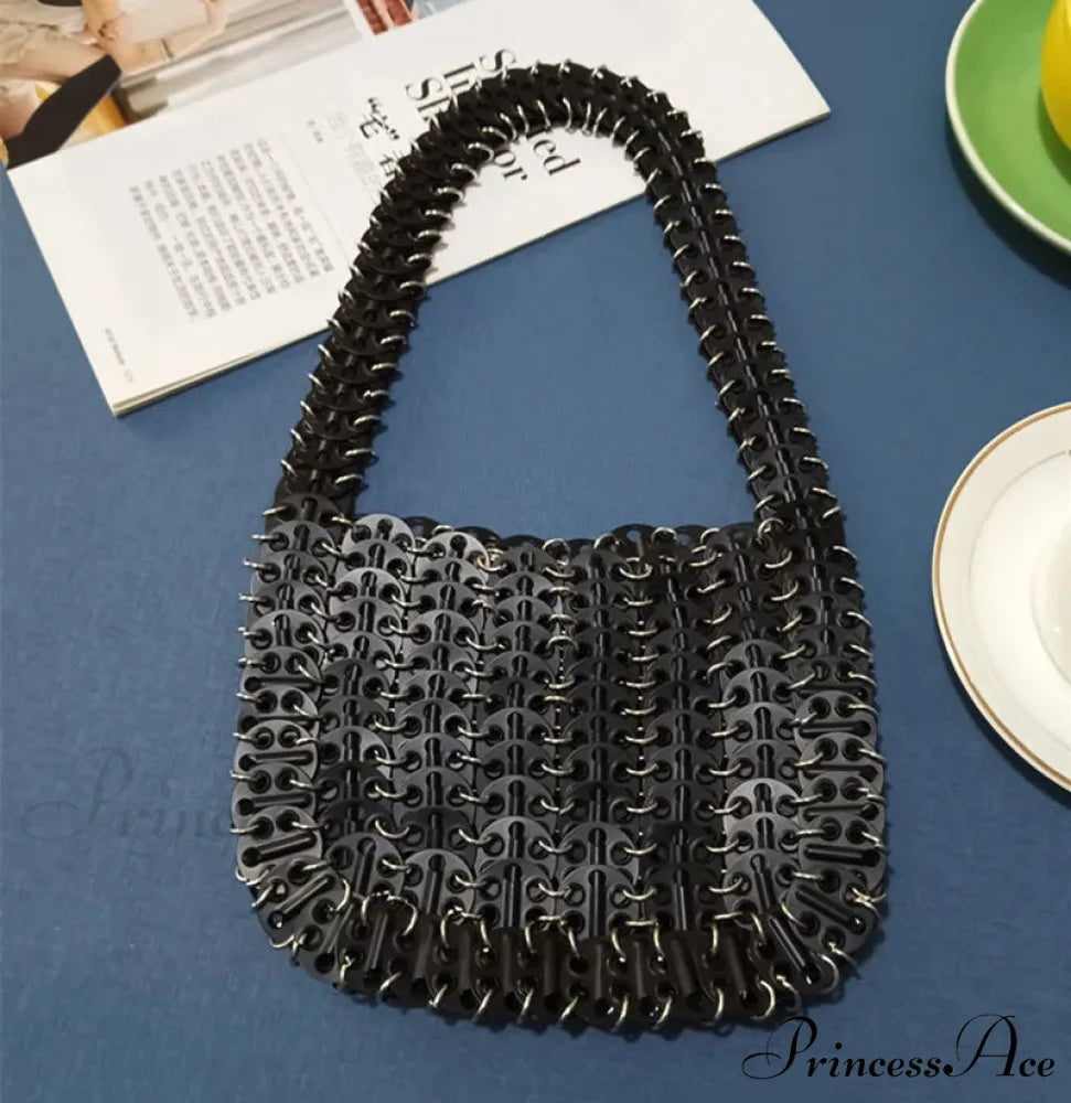 High-end Designer Handcrafted Metal Chain Purse Thick Black shoulder-250126