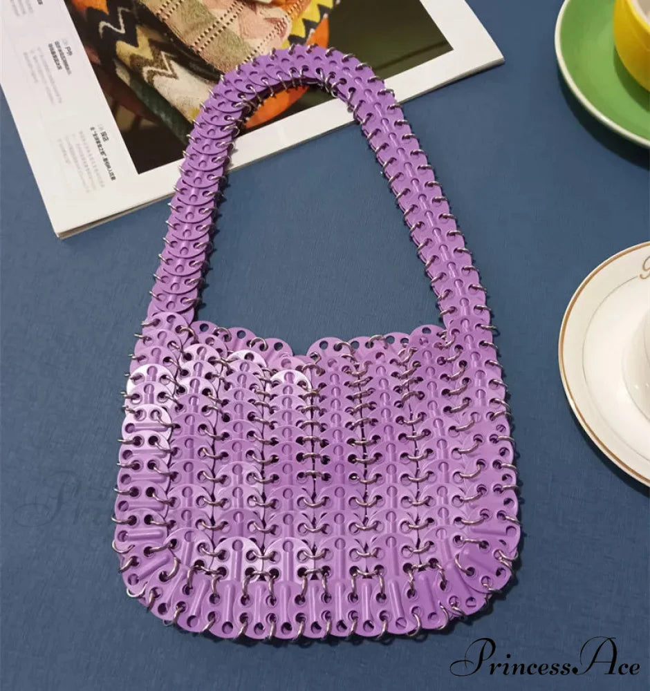 High-end Designer Handcrafted Metal Chain Purse Thick Purple shoulder-250126