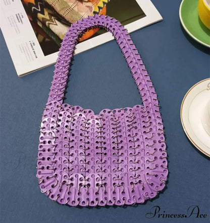 High-end Designer Handcrafted Metal Chain Purse Thick Purple shoulder-250126