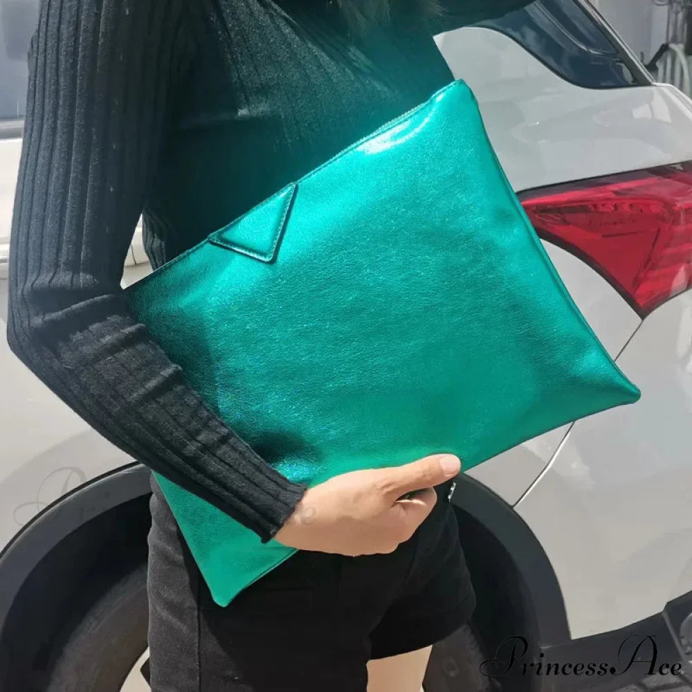 High-end Designer PU Leather Day Clutch Wristlet Green wristlet-250126