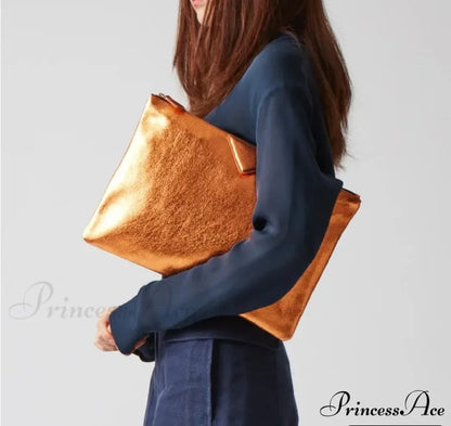 High-end Designer PU Leather Day Clutch Wristlet Orange wristlet-250126