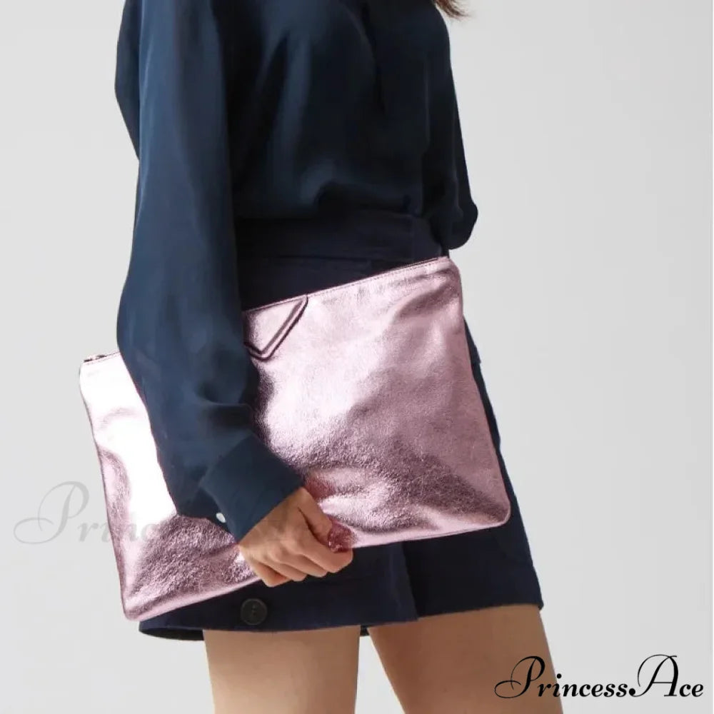 High-end Designer PU Leather Day Clutch Wristlet Pink wristlet-250126