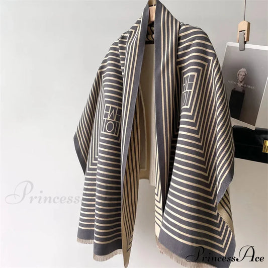 High-end Line Pattern Cashmere Scarf black2 scarf-241228