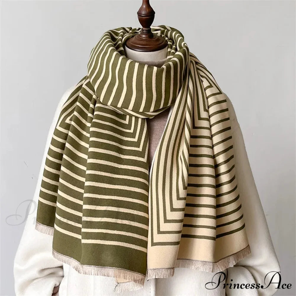 High-end Line Pattern Cashmere Scarf green scarf-241228