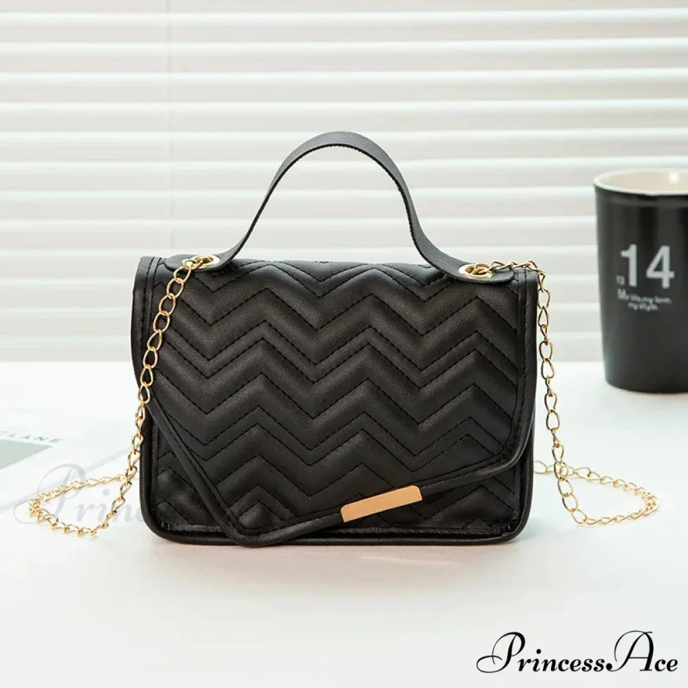 High-end Messenger Stitching Fashion Chain Crossbody Purse Black 1 / 18cmx6cmx13cm handbag-250126