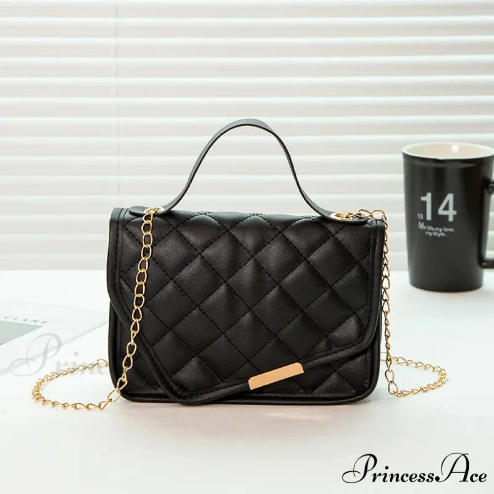 High-end Messenger Stitching Fashion Chain Crossbody Purse Black / 18cmx6cmx13cm handbag-250126