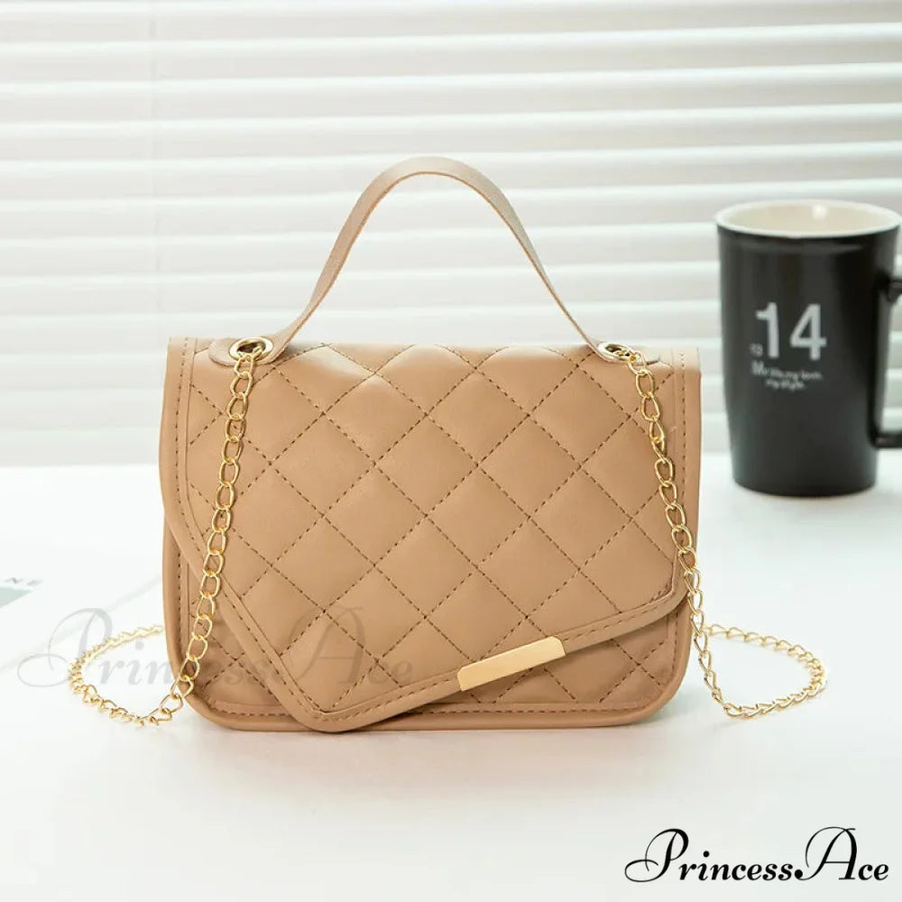 High-end Messenger Stitching Fashion Chain Crossbody Purse Khaki / 18cmx6cmx13cm handbag-250126