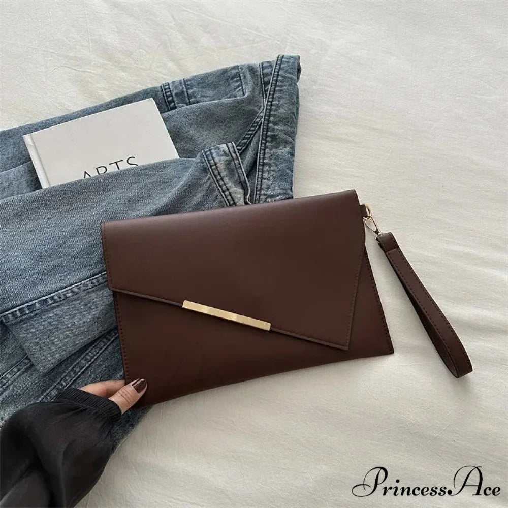 High-end PU Leather Designer Wristlet (30cm / coffee clutch bag wristlet-250126