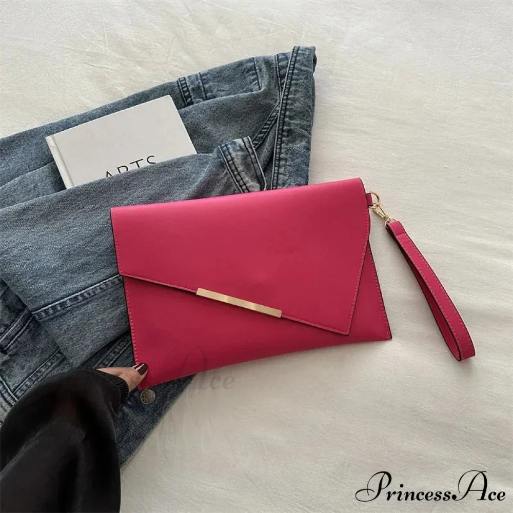 High-end PU Leather Designer Wristlet (30cm / rose pink clutch bag wristlet-250126