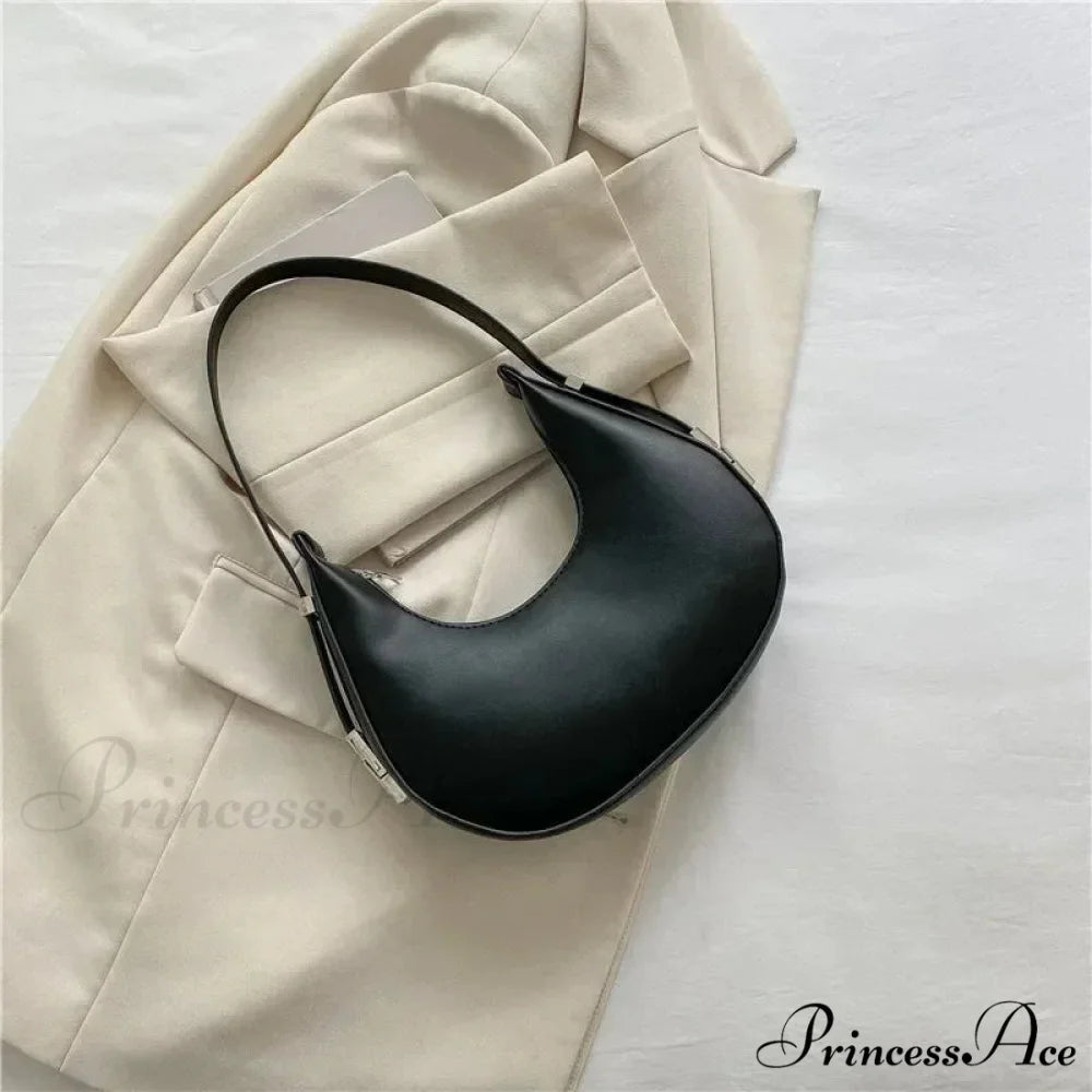 High-end PU Leather Petite Shoulder Clutch Bag Black shoulder-250126