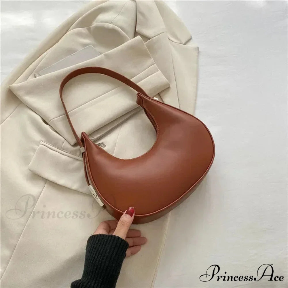 High-end PU Leather Petite Shoulder Clutch Bag Brown shoulder-250126