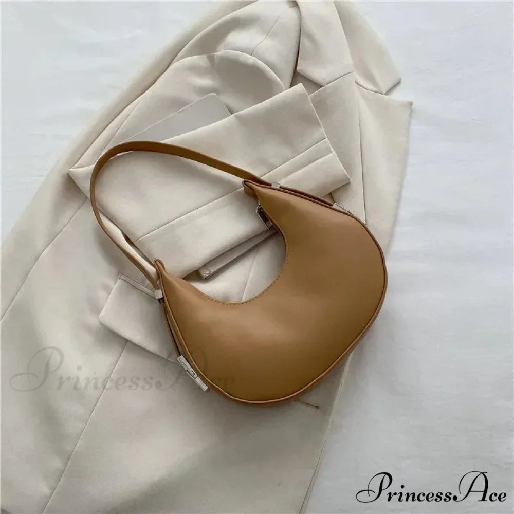 High-end PU Leather Petite Shoulder Clutch Bag Khaki shoulder-250126