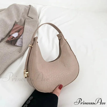 High-end PU Leather Petite Shoulder Clutch Bag Khaki-Alligator shoulder-250126