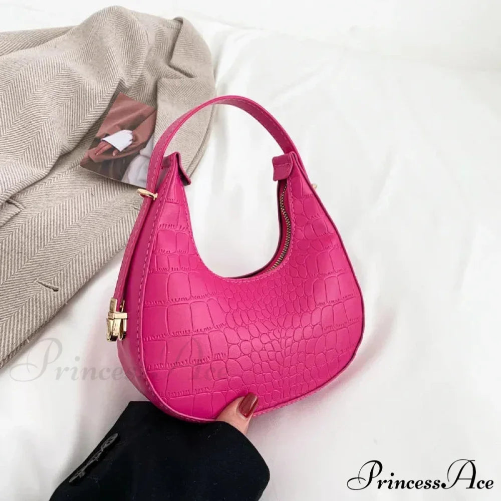 High-end PU Leather Petite Shoulder Clutch Bag Rose-Alligator shoulder-250126