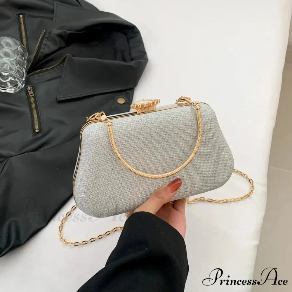 High-end Stylish Evening Sparkle Wedding Clutch Purse Silver handbag-250126