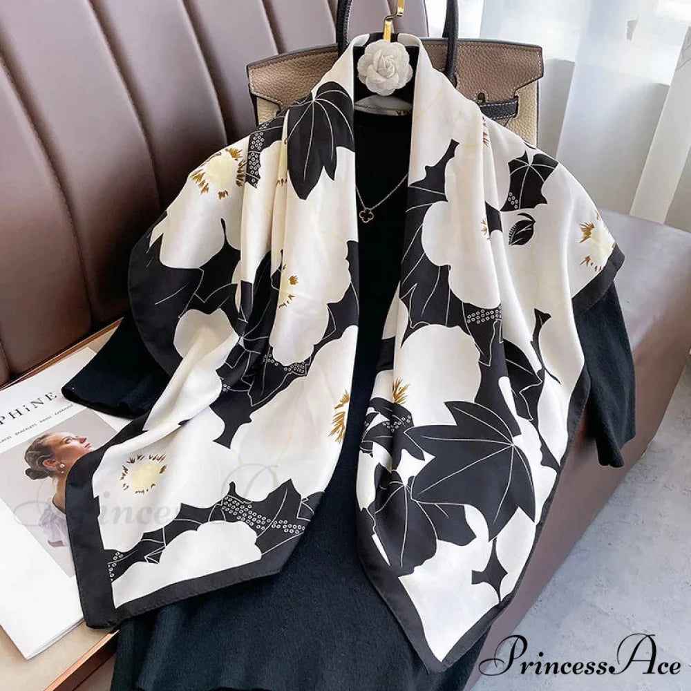 High-end Twill Silk Square Headband Scarf black / One Size scarf-241228