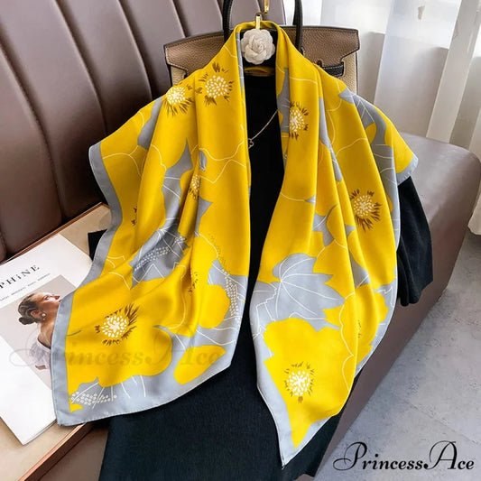 High-end Twill Silk Square Headband Scarf yellow / One Size scarf-241228