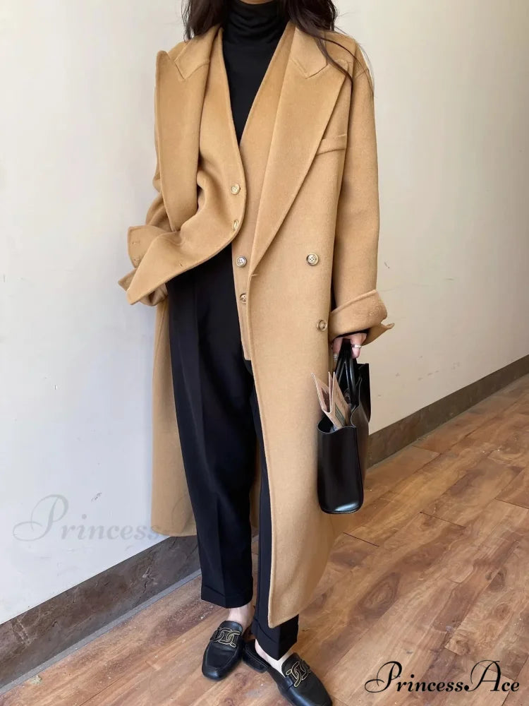 High-end Wool Cashmere Reversible Overcoat Camel / One Size overcoats-241228