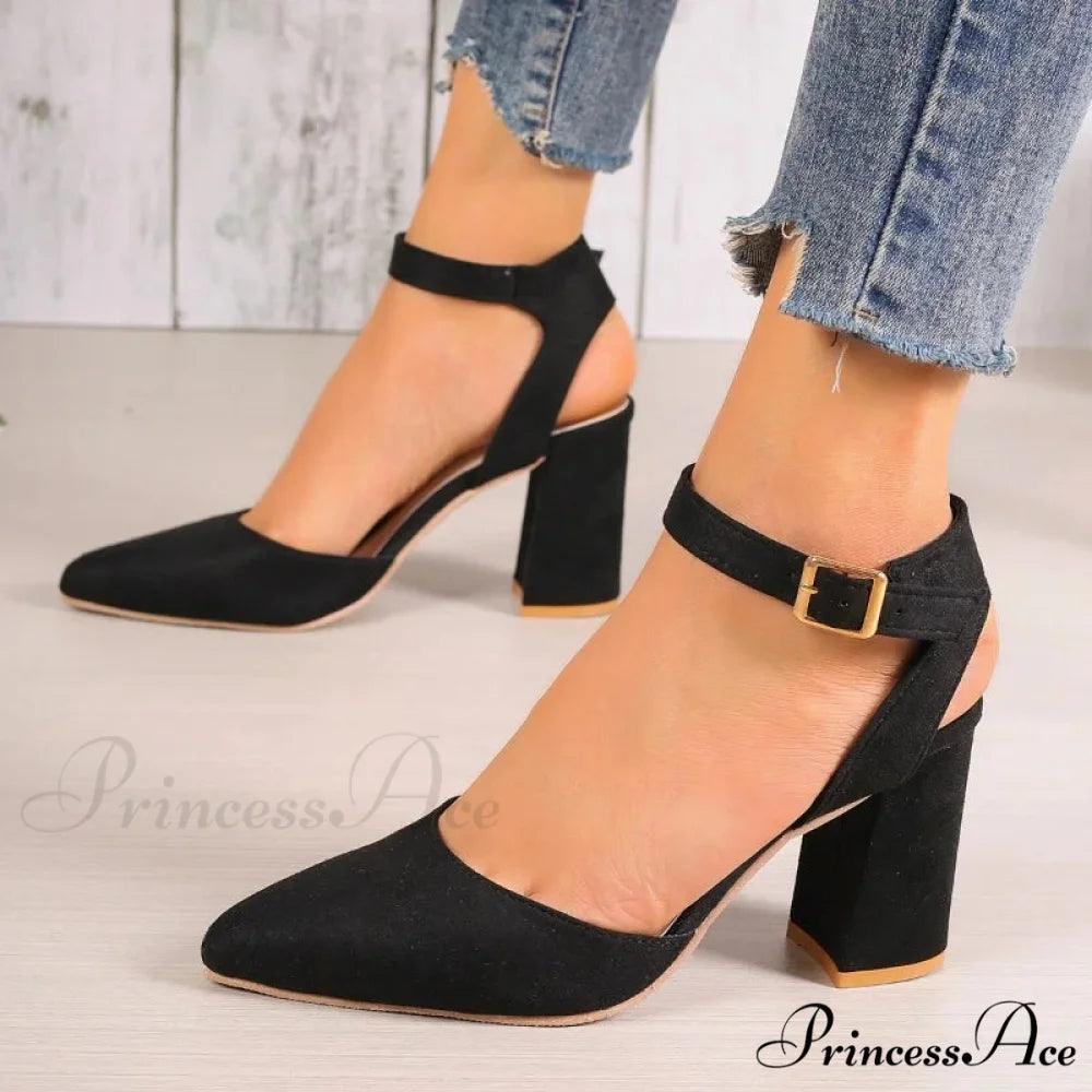 High Heel Pointed Summer Trend Fashion Suede Chunky Shallow Sexy Low Heel Pump