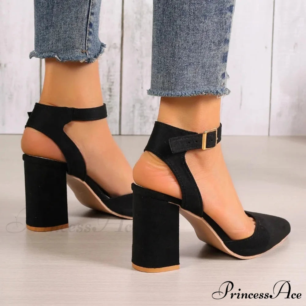 High Heel Pointed Summer Trend Fashion Suede Chunky Shallow Sexy Low Heel Pump