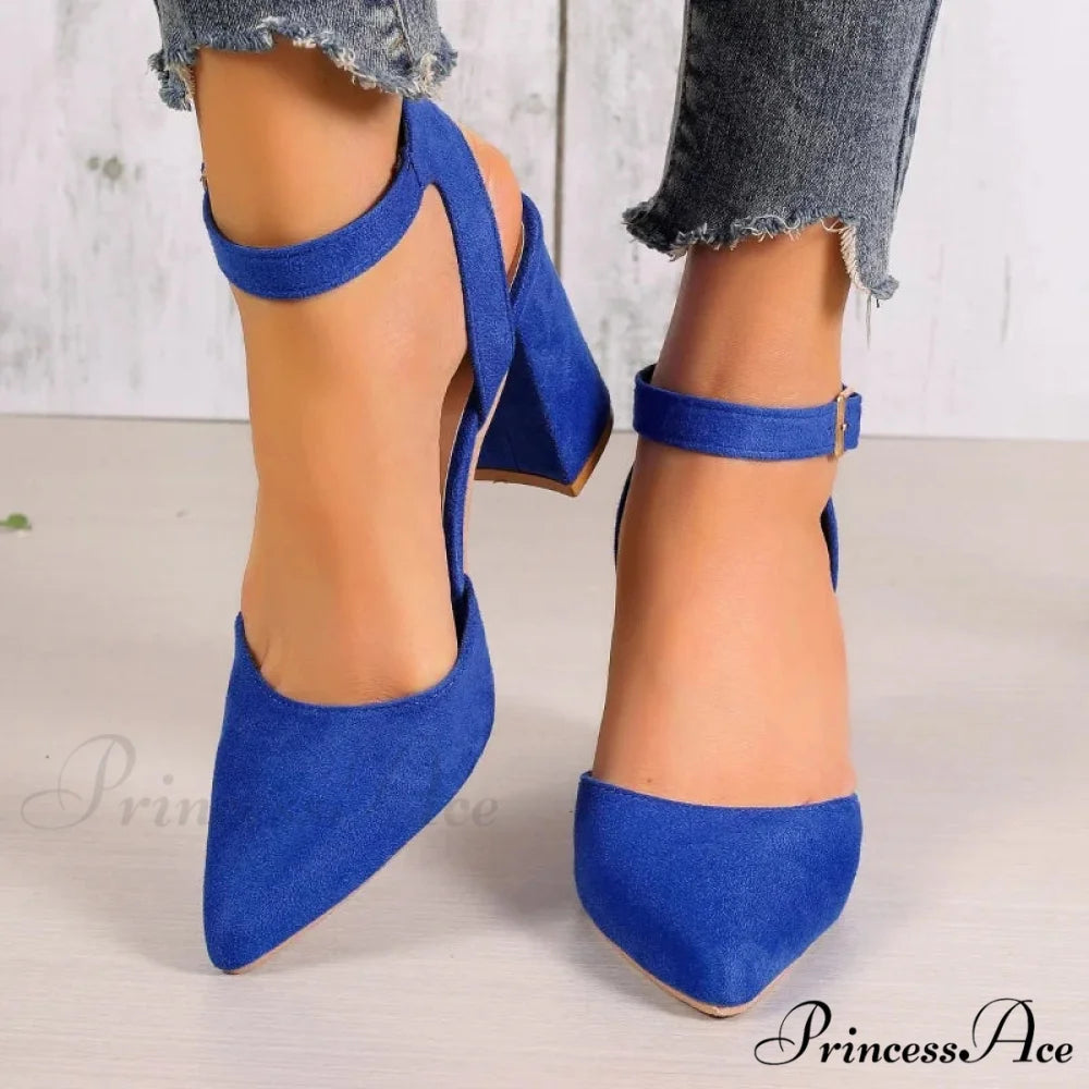 High Heel Pointed Summer Trend Fashion Suede Chunky Shallow Sexy Low Heel Pump