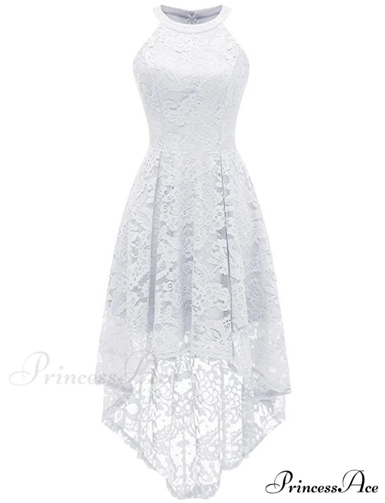 High Low Halter Neck Backless Dress with Lace S / Blue