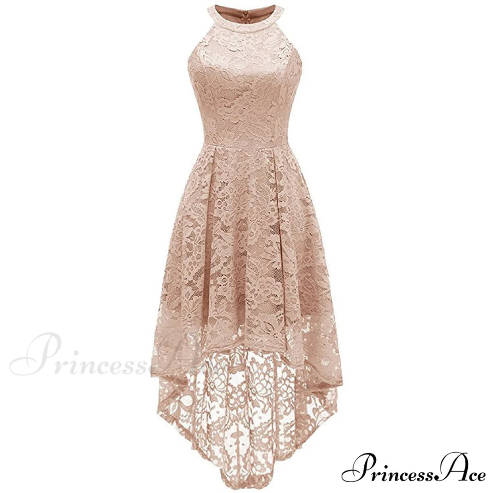 High Low Halter Neck Backless Dress with Lace S / Purple