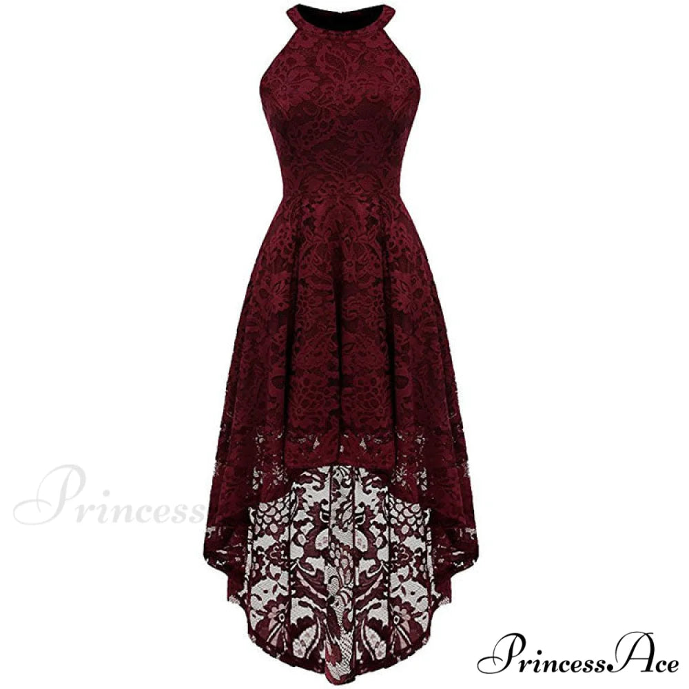 High Low Halter Neck Backless Dress with Lace S / White