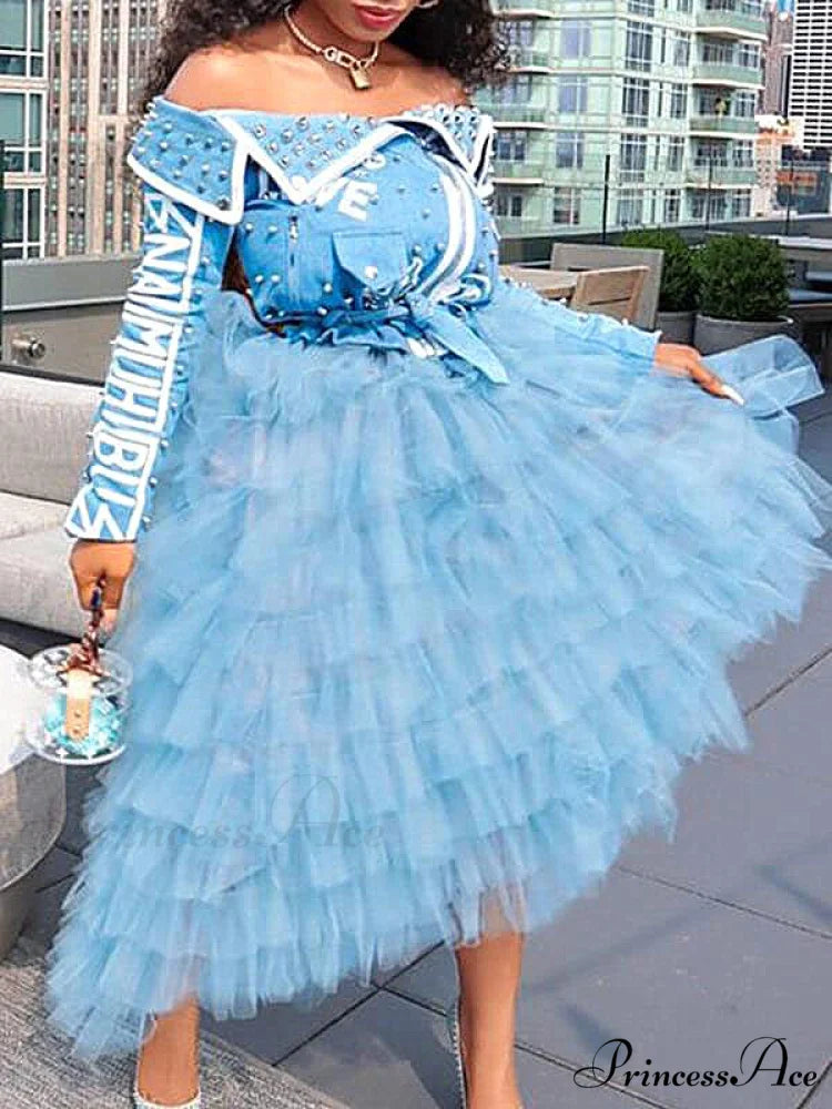 High Low Hem Trendy Loose Shirt Top Blue / XL