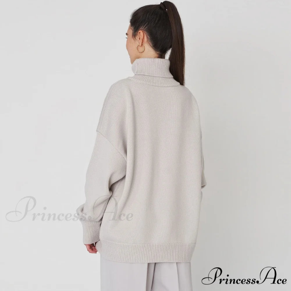 High Low Turtleneck Long Modern Sleeve Sweater - Black One Size / Gray