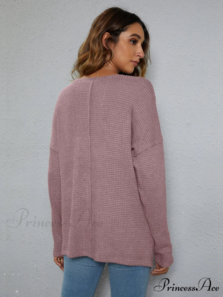 High-Low with Top Dropped Waffle-Knit Shoulder