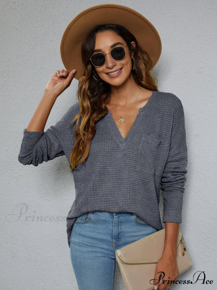 High-Low with Top Dropped Waffle-Knit Shoulder Charcoal / S