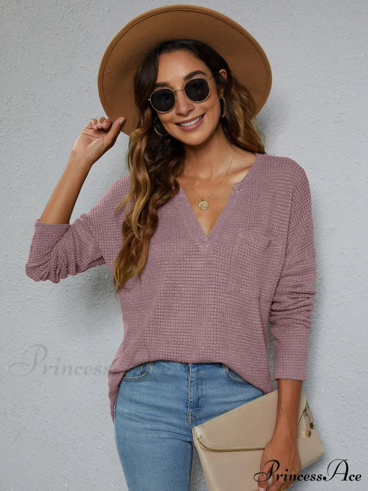 High-Low with Top Dropped Waffle-Knit Shoulder Dusty Pink / S