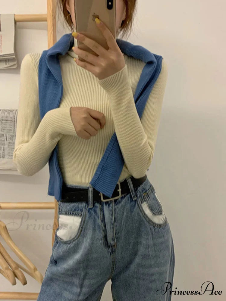 High Neck Bell Sleeve Sweater Wide Sophisticated Leg Pants Matching Set - Royal Blue