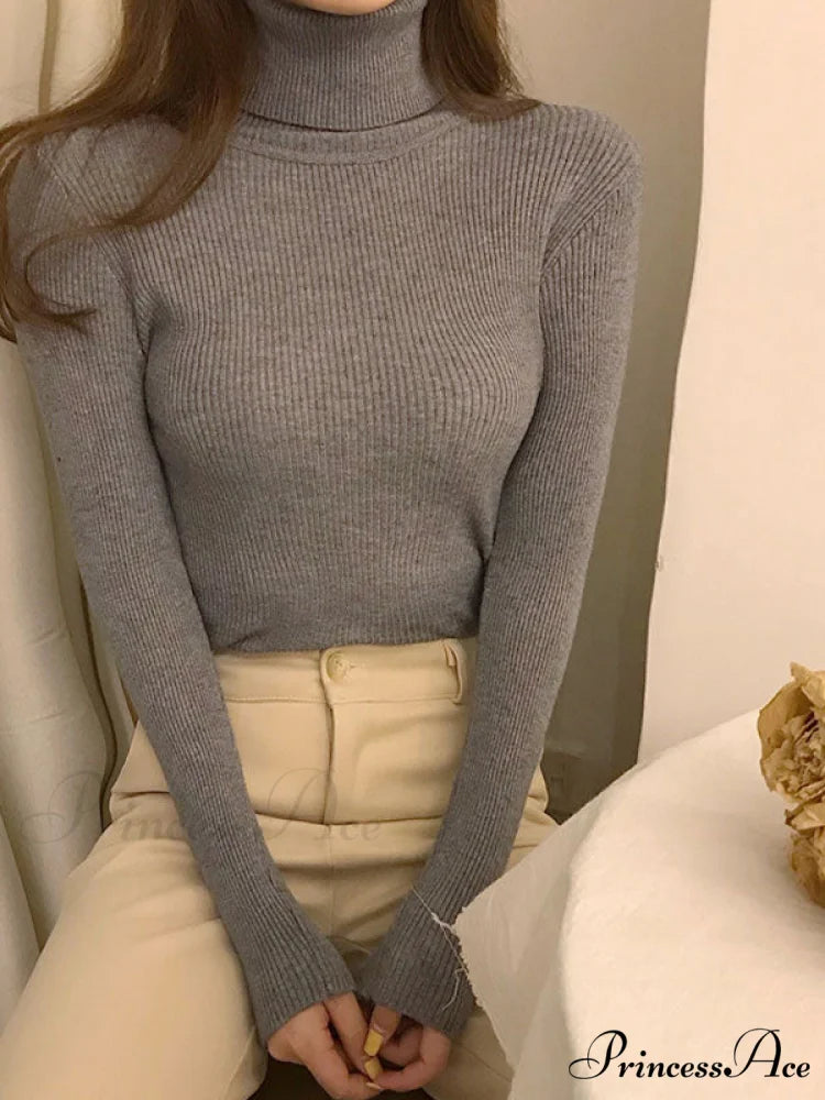 High Neck Bell Sleeve Sweater Wide Sophisticated Leg Pants Matching Set - Royal Blue Grey / ONE SIZE