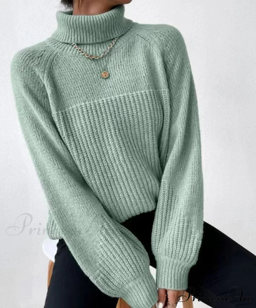High-neck Crisscross Jacquard Pullover Bean Green / S swraters-241228
