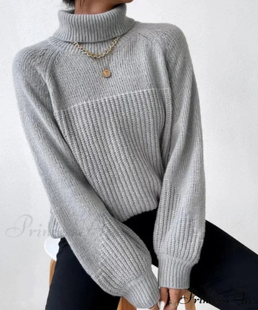 High-neck Crisscross Jacquard Pullover Gray / S swraters-241228