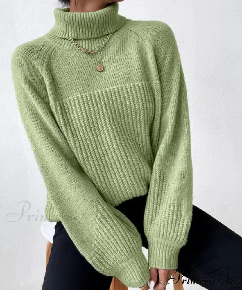 High-neck Crisscross Jacquard Pullover Green / S swraters-241228