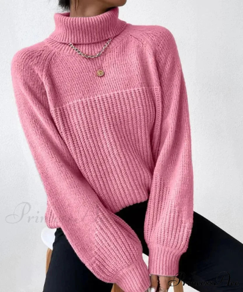 High-neck Crisscross Jacquard Pullover Pink / S swraters-241228